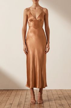 La Lune Backless Midi Dress | Copper | Dresses | Shona Joy – Shona Joy International Copper Dress, Backless Midi Dress, Stitching Dresses, Shona Joy, Long Sleeve Print Dress, Midi Length Skirts, Satin Maxi, Satin Maxi Dress, Guest Dresses