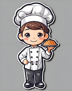 a cartoon character holding a piece of pizza in one hand and wearing a chef's hat on the other