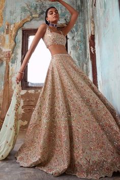 Shop for Tamanna Punjabi Kapoor Green Georgette Resham And Mirror Embroidered Lehenga Set for Women Online at Aza Fashions Orang India, Pengantin India, Georgette Lehenga, Designer Bridal Lehenga, Net Lehenga, Red Lehenga, Embroidered Lehenga, Indian Lehenga, Indian Couture