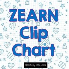 a book cover with the words learn clip chart written in blue on top of it