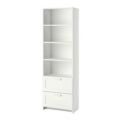 a white bookcase with two drawers