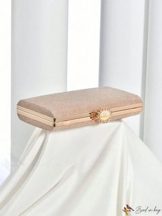 BirdinBag - Glitter Box Bag: Elegant Small Purse for Weddings, Proms & Parties Glamorous Rose Gold Rectangular Evening Bag, Rose Gold Rectangular Evening Bag For Events, Gold Glitter Evening Bag For Wedding, Rectangular Rose Gold Evening Bag, Elegant Rose Gold Rectangular Bag, Rose Gold Clutch Bag For Wedding, Rose Gold Rectangular Bag For Formal Occasions, Elegant Glitter Evening Bag Rectangular, Gold Rectangular Evening Bag For Prom