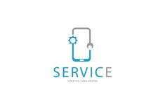 the service logo is shown in blue and grey colors, with a phone connected to it