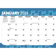 a blue and white calendar with the word january on it's front page, which is