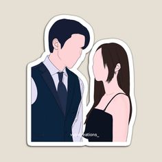 a sticker depicting a man and woman facing each other, with the caption congratulations