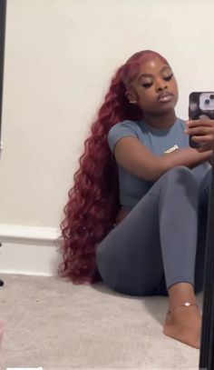 Burgundy Ponytails, Cute Hairstyles With Red Hair, Thatgirllaylay Hair, Back To School Hairstyles Highschool, Red Slick Back Ponytail Weave, Burgundy Ponytail Black Women, Red Ponytail Hairstyles For Black Women, Hairstyles Valentines Day, Sewin Hairstyles Black Women