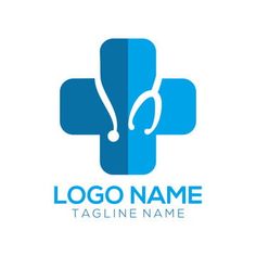 medical logo design with blue cross and stethoscope royalty illustration