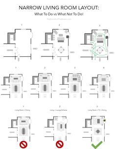 the floor plan for narrow living room layout with different rooms and no furniture in it