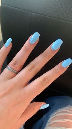 Light Blue Nails Short Coffin, Coffin Sky Blue Nails, Light Blue Acrylic Nails Coffin Short, All Blue Acrylic Nails, Acrylic Nails Ideas One Color, Mail Ideas Acrylic Summer, Acrylic Nails Ideas Light Blue, Sky Blue Nails Short Square, Summer Light Nails