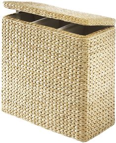 an empty wicker basket with two bins