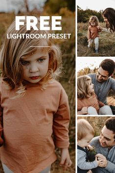 a collage of photos with the words free lightroom preset in white letters