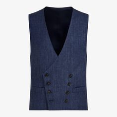 The perfect way to add some volume and depth to any look, this Ferrara double breated fit waistcoat is the perfect complement to any well-tailored suit or jacket. Classic Blue Sleeveless Outerwear, Elegant Blue Sleeveless Outerwear, Elegant Sleeveless Blue Outerwear, Formal Blue Vest With Buttons, Elegant Double-breasted Formal Vest, Elegant Blue Vest With Buttons, Elegant Formal Double-breasted Vest, Elegant Blue Office Vest, Elegant Tailored Blue Nehru Jacket