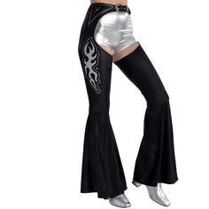 HALLOWEEN COSTUME CO. Costume Accessories Cowboy Glam Chaps for Adults Chaps Sweater Woman, Assless Chaps Women, Chaps Outfit Festival, Bachelorette Chaps, Fitted Rocker Style Party Bottoms, Fitted Rocker Bottoms For Party, Fitted Rocker Style Bottoms For Party, Edgy Thigh-high Festival Bottoms, Retro Fitted Bottoms For Rodeo