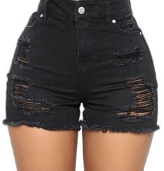 Trendy Stretch Distressed Jean Shorts, Chic Distressed Cotton Jean Shorts, Distressed Stretch Cotton Jean Shorts, Trendy Black Cutoff Jeans, Black Stretch Short Jeans, Black Cotton Shorts With Frayed Hem, Chic Black Cutoff Jeans, Black Jean Shorts With Frayed Hem, Casual Black Jean Shorts For Spring