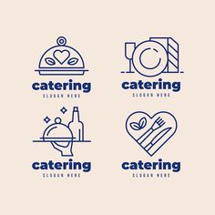 four different logos for catering, including a heart shaped dish and a plate with food on it