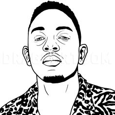 a black and white drawing of a man's face with an animal print shirt on