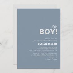 Minimalist Formal Blue Oh Boy Baby Shower Perfect Baby Shower, Blue Baby Shower, Boy Baby Shower, Baby Shower Invitations For Boys, Hello Baby, Beautiful Fonts, Shower Design