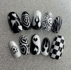 White Nail Art Designs, Black And White Nail, Fake Nails Designs, Hippie Nails, Punk Nails, Cute Simple Nails, Anime Nails, Grunge Nails, White Nail Art