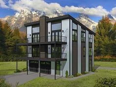 an artist's rendering of a two story house in the mountains