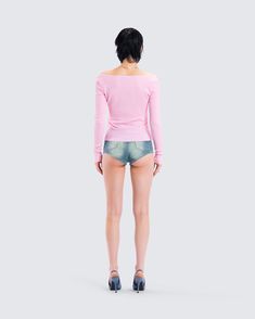 Be the talk of the town in this subtle, yet iconic two-piece set 💕 Featuring a pink off-shoulder top paired with blue belted denim mini shorts, you’ll have them all doing a double take 😜 Chic Pink Short Length Top, Chic Pink Short-length Tops, Pink Off-shoulder Top For Summer, Trendy Fitted Pink Off-shoulder Top, Trendy Pink Fitted Off-shoulder Top, Trendy Pink Short Length Top, Pink Off-shoulder Top For Spring, Denim Set, Talk Of The Town