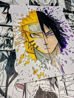 some anime characters are drawn on paper