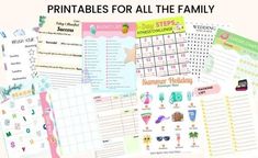 the printables for all the family are on display in this photo, and there is