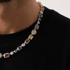 Length: 50cm (19.5")Stone Size: 5-10mm Included: Exclusive Gemstones Box ✓ 316L Stainless Steel & Rhodium✓ AAA Grade Cubic Zirconia✓ Handset / Handmade✓ Water, Heat, Sweat Resistant✓ Hypoallergenic (No Green Skin) The Gemstone Necklace showcases hues of ruby, amethyst, amber, and emerald, each handset within a bezel or 4-claw frame. Larger, round cut opals balance the design, whilst silver and pavé-set AAA stones highlight every intricate detail. Unique coupled links ensure a seamless neckline f Jade Necklace Men, Men S Jewelry, Necklace Men’s, Men’s Necklaces, Men’s Jewelry, Gem Stone Necklace, Masculine Jewelry, Silver Jewelry Necklaces, Dope Jewelry Accessories