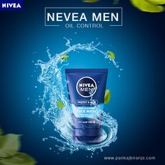 the nivea men oil control face wash is being displayed on a blue background