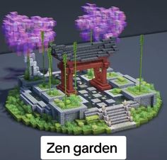 an image of a small garden with trees and flowers in the background that says, zen garden