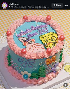 a spongebob themed birthday cake on a table