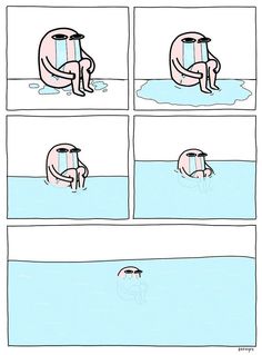 a comic strip with an image of a man in the water