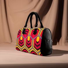 African Hand Bag Boston Style – Ankara Wax Print Design Multicolor Leather School Bag, Red Rectangular Travel Bag For School, Modern Multicolor Bags With Top Carry Handle, Modern Multicolor Bags With Top Handle, Yellow Rectangular Bag With Luggage Sleeve, Red Rectangular Duffle Bag For School, Red Rectangular Box Bag For Travel, Red School Bag With Luggage Sleeve, Rectangular Travel Bag For Daily Use