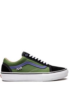 Skate Old Skool sneakers from VANS featuring bright green, blue, canvas, panelled design, branded insole, flat rubber sole, front lace-up fastening and side stripe detailing. These styles are supplied by a premium sneaker marketplace. Stocking only the most sought-after footwear, they source and curate some of the most hard to find sneakers from around the world.. | Vans Skate Old Skool sneakers Katie Core, Fashion For Guys, Sneakers Green, Vans Checkerboard, Vans Skate, Skate Streetwear, Shoes Vans, Surf Outfit, Brown Sneakers