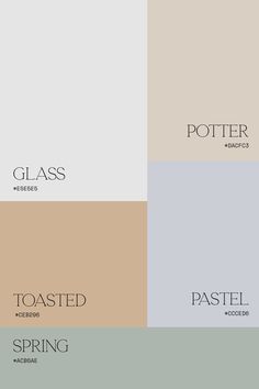 four different color palettes with the words toasted, pastel and spring