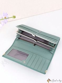 BirdinBag - Green PU Long Wallet with Letter Graphics Green Clutch Wallet For Daily Use, Daily Use Bifold Bag With Interior Card Slots, Green Portable Wallet For Daily Use, Portable Green Wallet For Daily Use, Word Wrap, White Space, Green Pattern, Save The Planet, Long Wallet