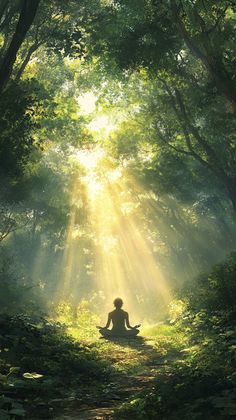 Find inner peace amidst the beauty of nature. This peaceful image of a figure meditating in a lush, green forest with golden sunlight streaming through the trees invites a sense of tranquility and connection. Perfect inspiration for mindfulness, meditation, and reconnecting with your spiritual self. Pin this for your daily dose of calm and serenity. Vision Board Images Spiritual, Spiritual Light Images, Spirituality And Mindfulness, Peace And Meditation, Meditation And Peace, Calm Images Nature, Getting Into Spirituality, Finding My Inner Peace, Peaceful Images Serenity