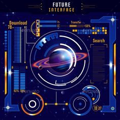 futuristic technology background with space and planets