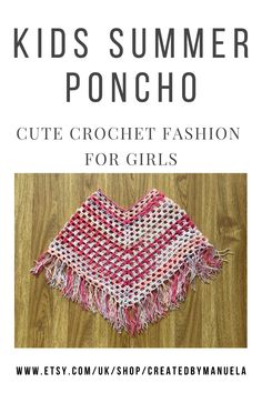 Pink and white summer crochet poncho for kids Hippie Summer Outfits, Unique Summer Outfits, Awesome Crochet, Boho Hippie Style, Hippie Clothing, Kids Poncho, Crochet Kids, Crochet Wedding, Kids Crochet