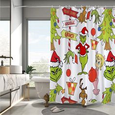 a shower curtain with the grinch characters on it