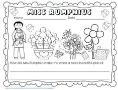 the worksheet for miss rumphus's day is shown in black and white