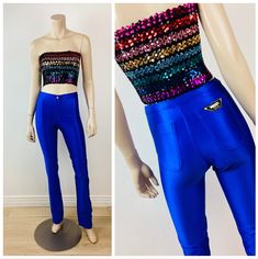 Vintage 1970s Bojeangles Pants super skinny & tight! rare size xxs - xs body hugging fit by bojeangles royal blue color stretchy spandex material great vintage condition appx size - XS  22-24 waist 34-36 hip 43.5 length 35.5 inseam All sales are final Retro Fitted Bottoms For Night Out, Fitted Retro Bottoms For Night Out, Retro Stretch Bottoms For Night Out, Summer Party Fitted Leggings, Fitted Summer Party Leggings, Tight Summer Party Pants, Tight Pants For Summer Parties, High Waist Fitted Evening Leggings, Fitted Full-length Leggings For Party