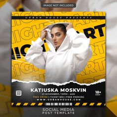 a flyer for a night club with a woman in white jacket and black pants on it