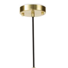 a gold colored light fixture with a black cord hanging from it's center point