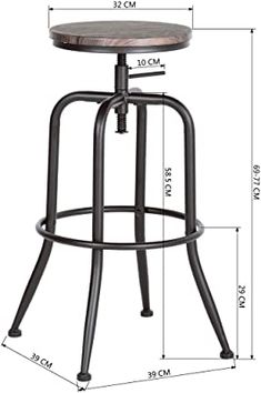 the height of an adjustable stool is shown with measurements for the seat and footrest