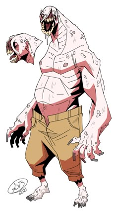 a drawing of a zombie with his mouth open and hands out in front of him