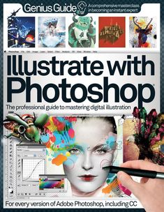 a person holding a pen in front of a book with photoshop on the cover