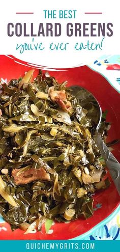 collard greens in a red bowl. Pot Likker, Southern Greens Recipe, Crockpot Collard Greens, Collard Greens With Bacon, Southern Style Collard Greens, Luscious Recipes, Southern Collard Greens, Smoked Turkey Wings, Southern Greens