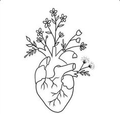 a drawing of a heart with flowers growing out of it