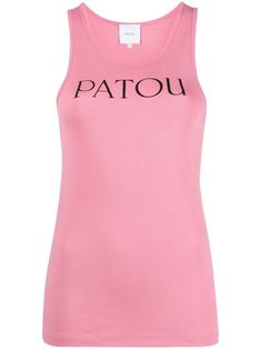 logo-print sleeveless top from Patou featuring pink, cotton, U-neck, sleeveless, straight hem and logo print to the front. Pink Crew Neck Vest For Spring, Pink Letter Print Tank Top For Summer, Summer Tank Top With Logo Print, Summer Pink Tank Top With Letter Print, Sleeveless Tops With Logo Print For Spring, Sleeveless Spring Tops With Logo Print, Summer Sleeveless Tank Top With Logo Print, Sleeveless Tank Top With Logo Print For Summer, Pink Letter Print Tank Top