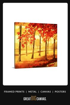 a painting of trees with red leaves on them